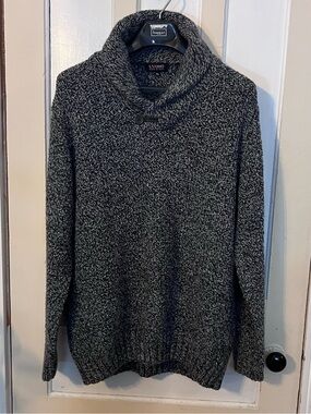 L’UOMO Men’s 1 Button Shawl Neck Sweater Size XLarge In Black/Gray/White